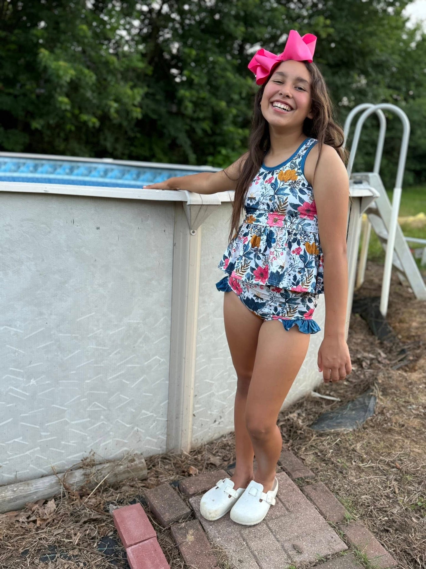 flower and teal racerback swim