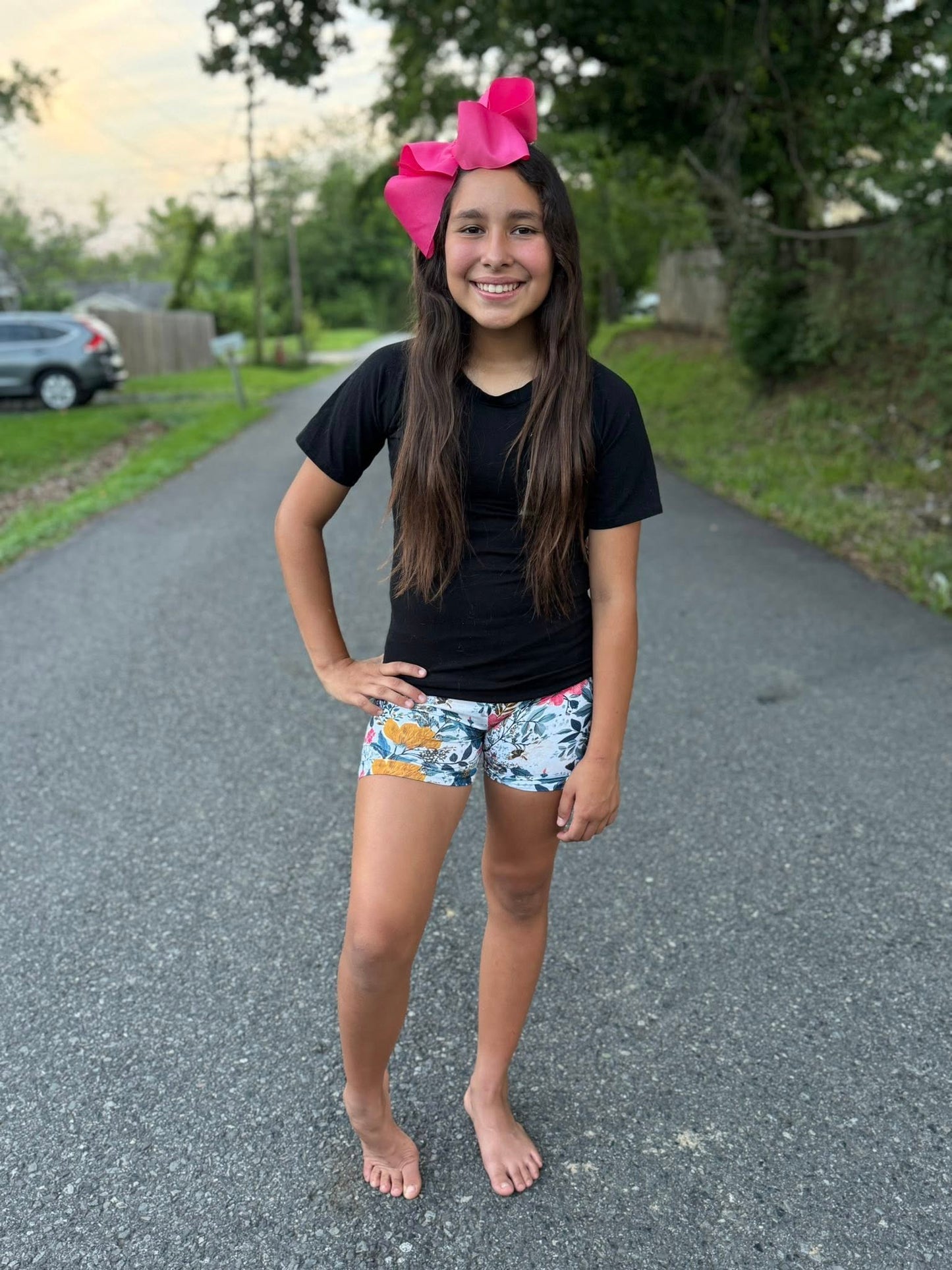 flower and crystal teal button shorts