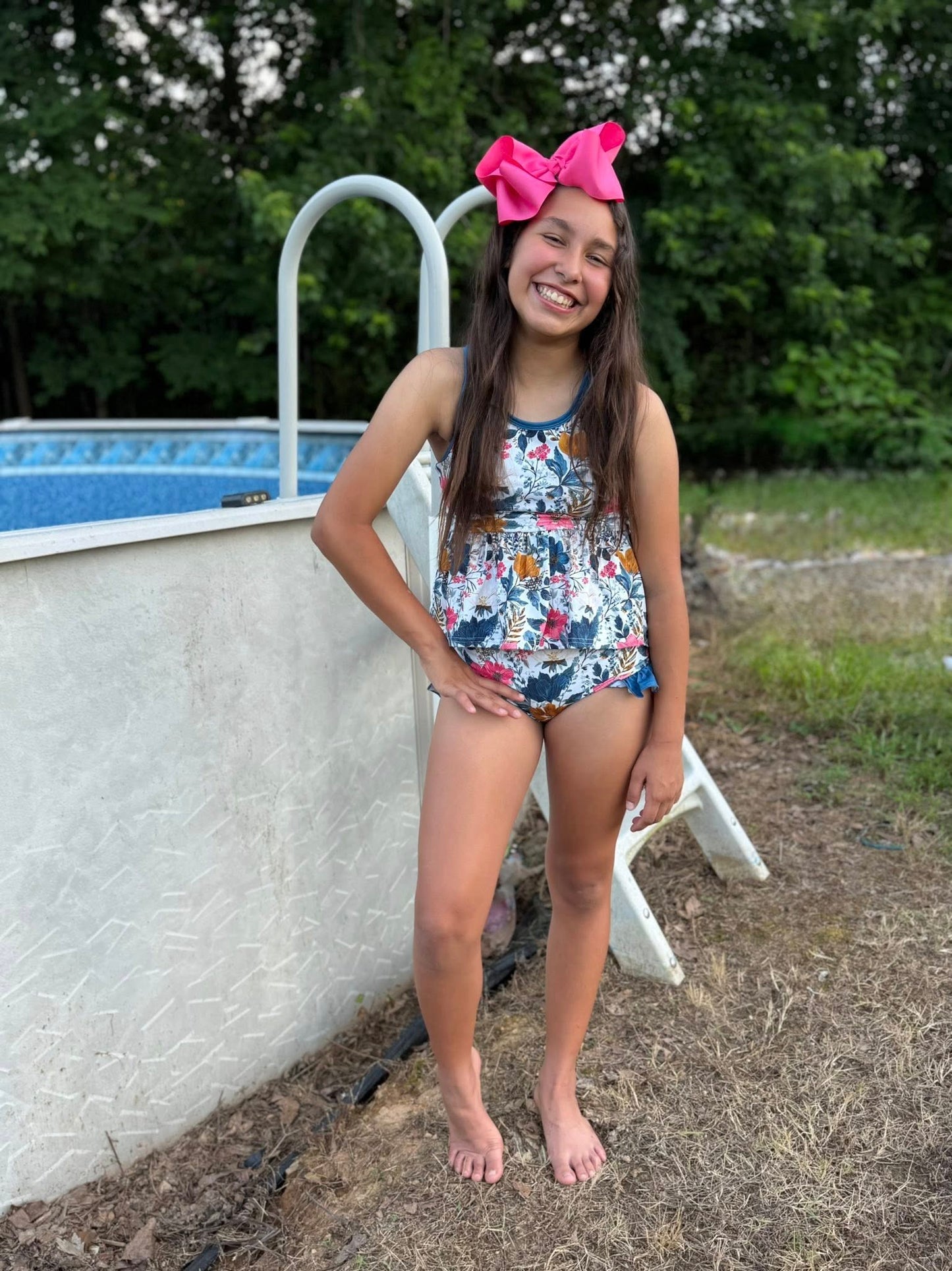 flower and teal racerback swim