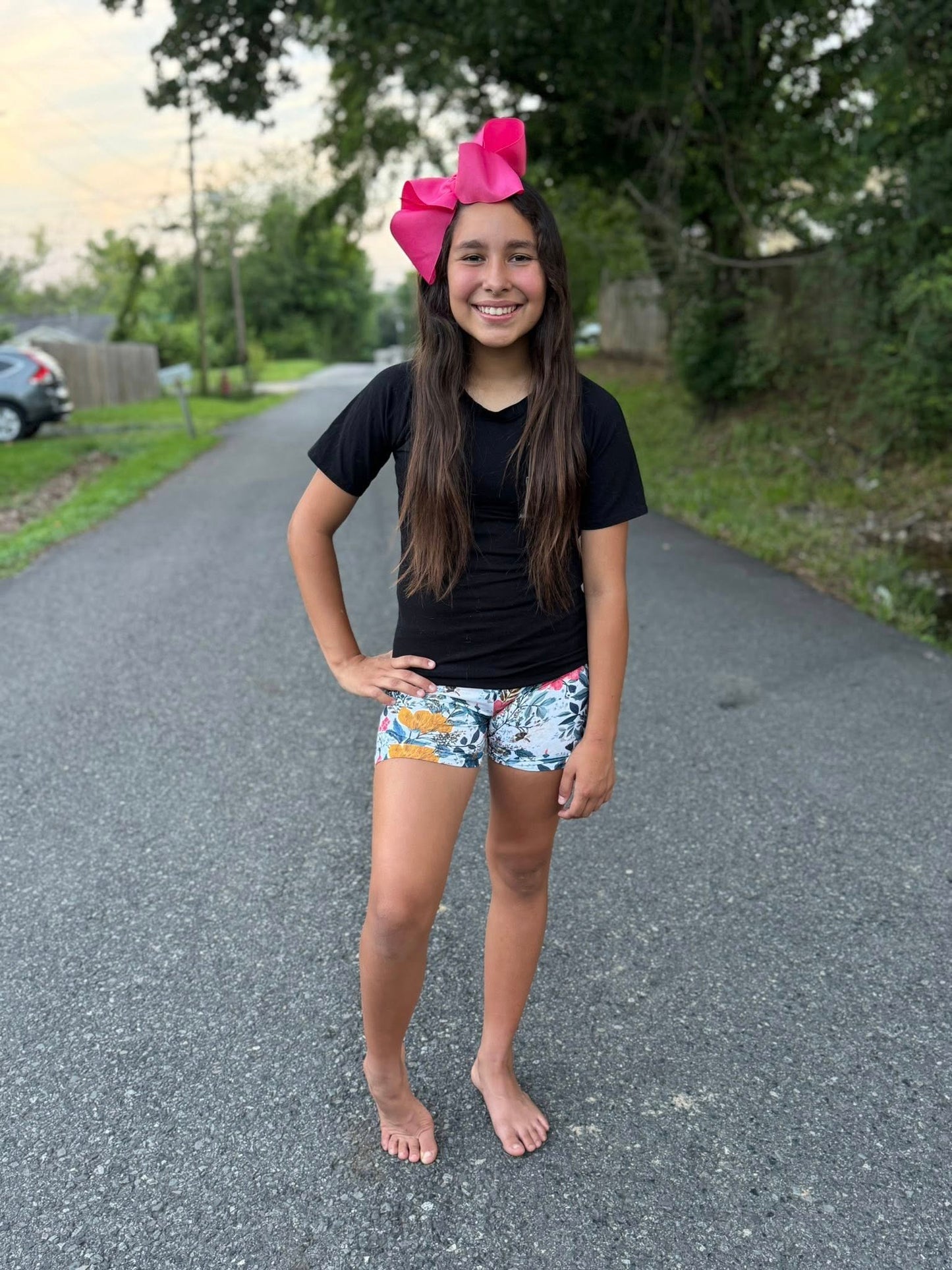 flower and crystal teal button shorts