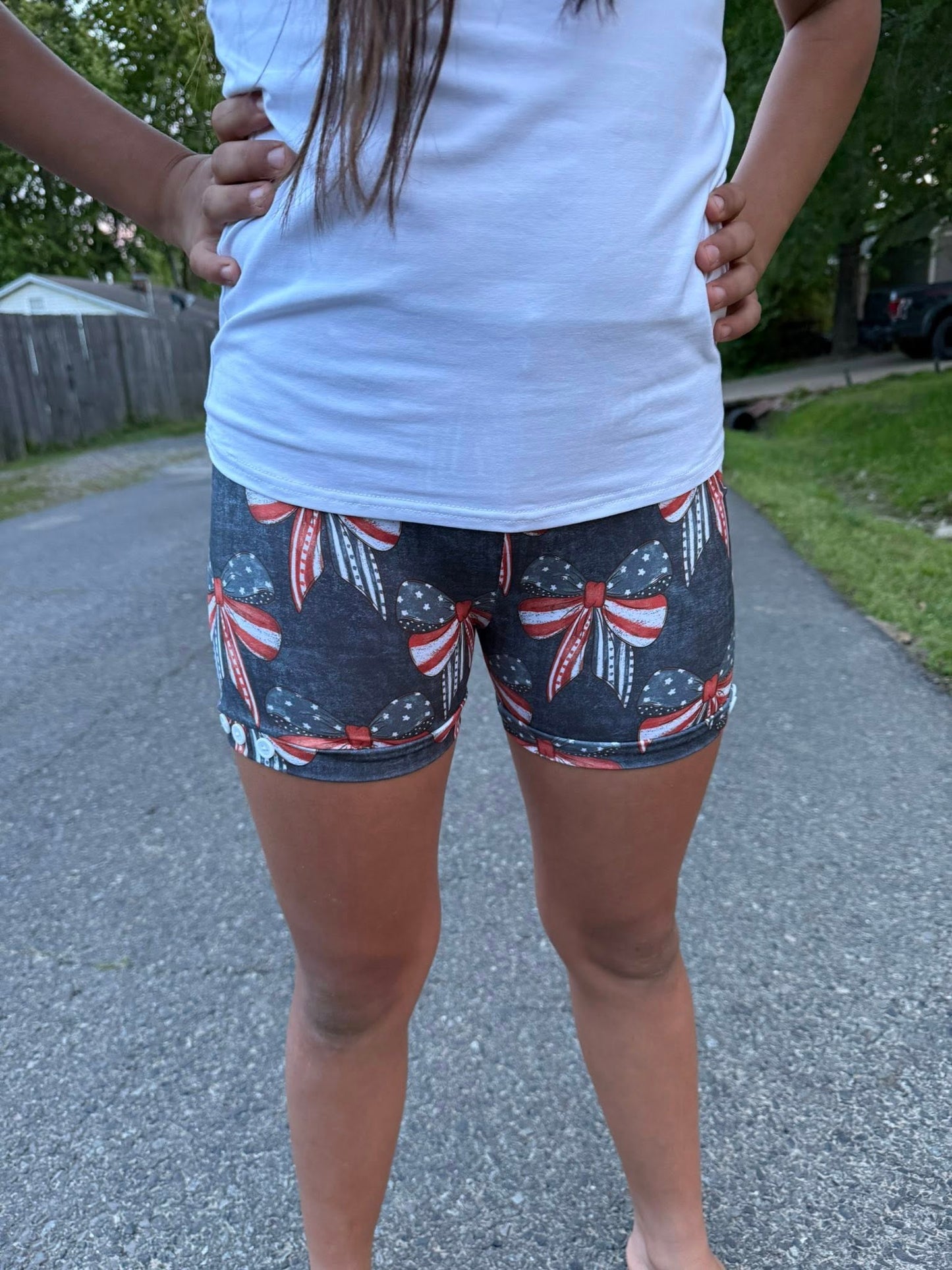 rwb bows button shorts
