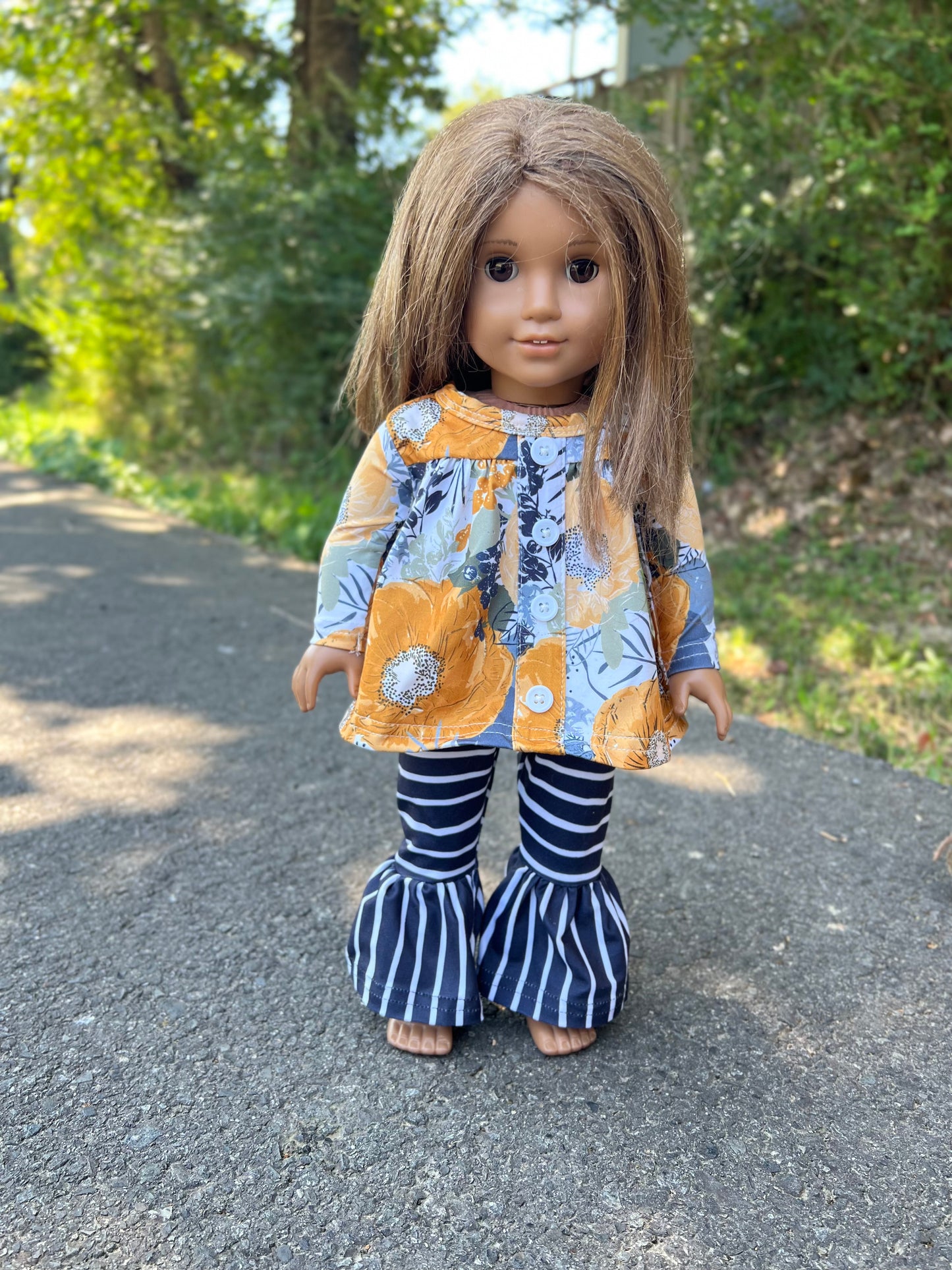 DOLL mustard floral allie top and stripe bells set