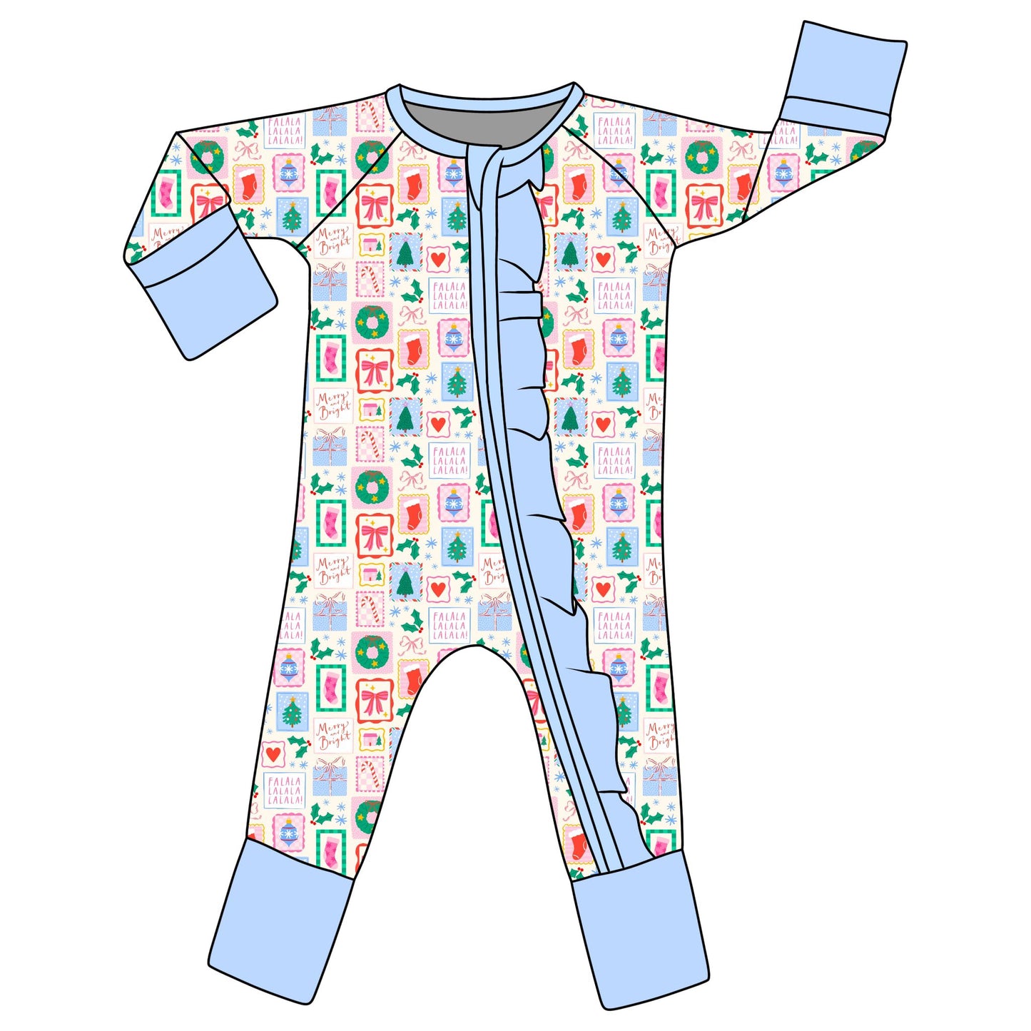 bamboo periwinkle Christmas ruffle zippy