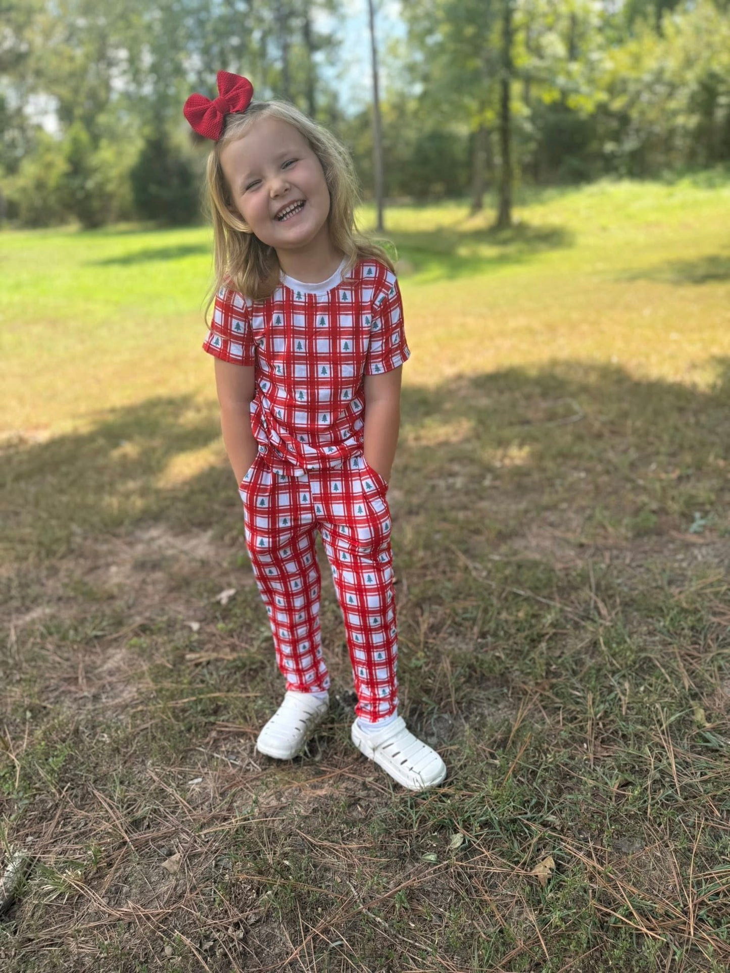 Bamboo Christmas tree plaid Jammie’s with pockets