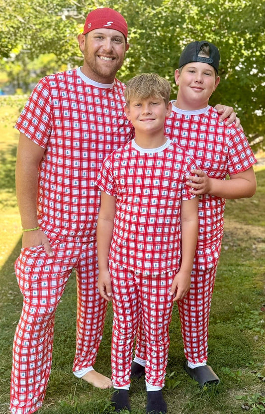 Adult bamboo Christmas tree plaid Jammie’s with pockets