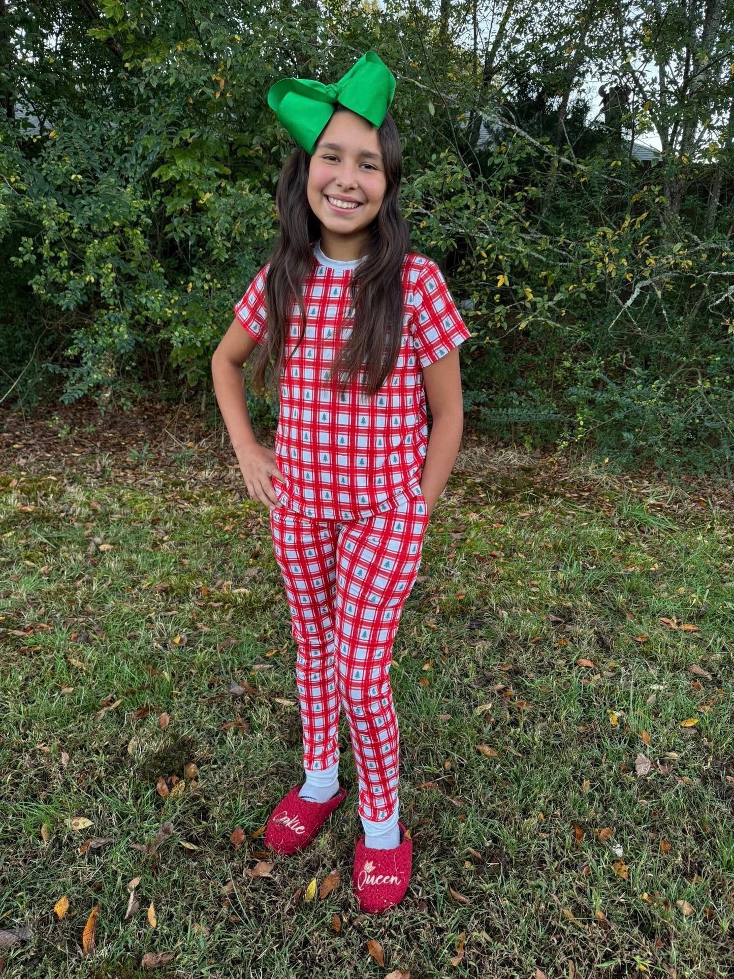 Bamboo Christmas tree plaid Jammie’s with pockets