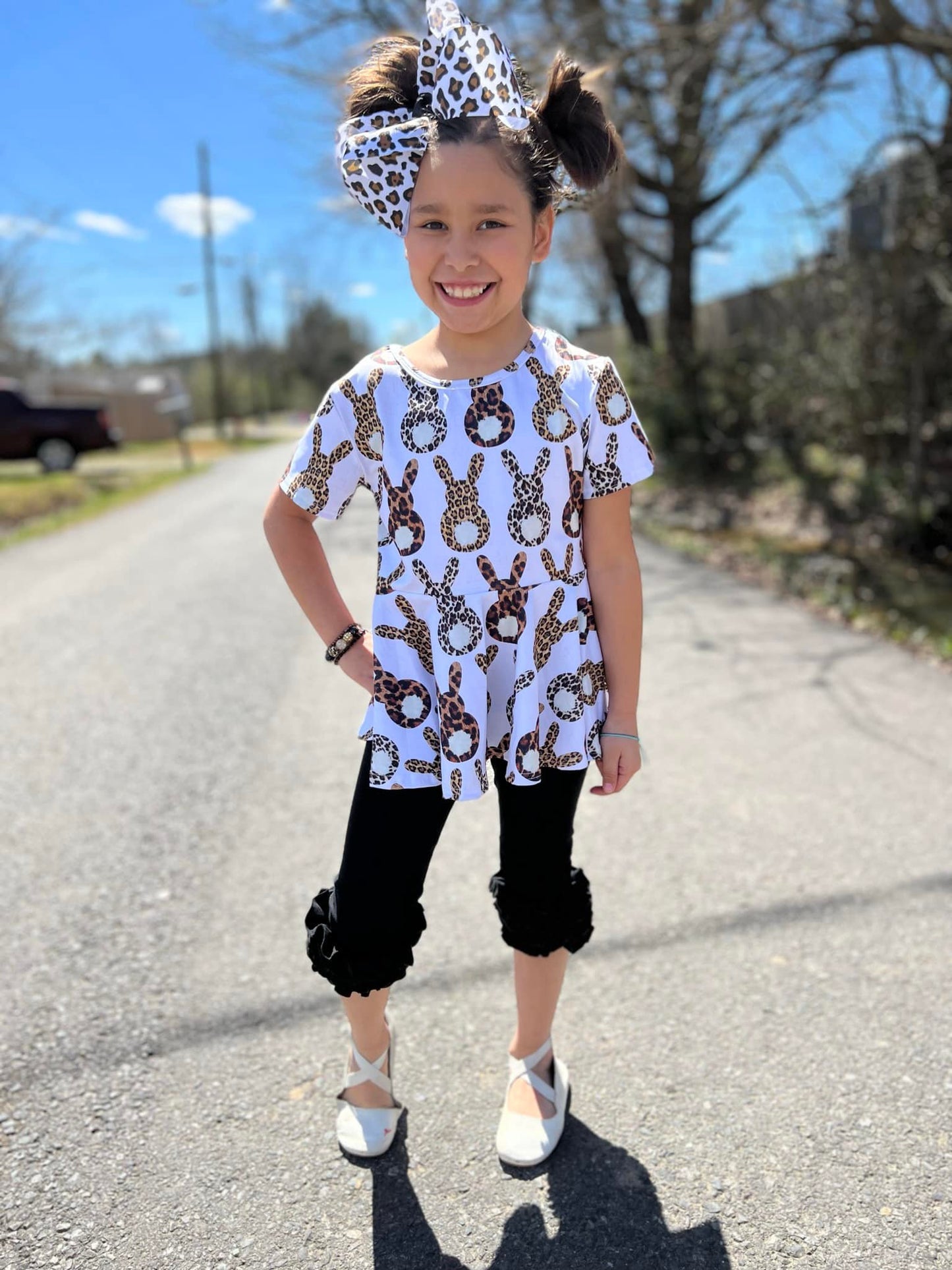 SS leopard bunny twirl top