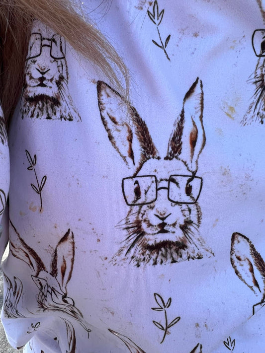 ADULT Ls bunny with glasses jammies