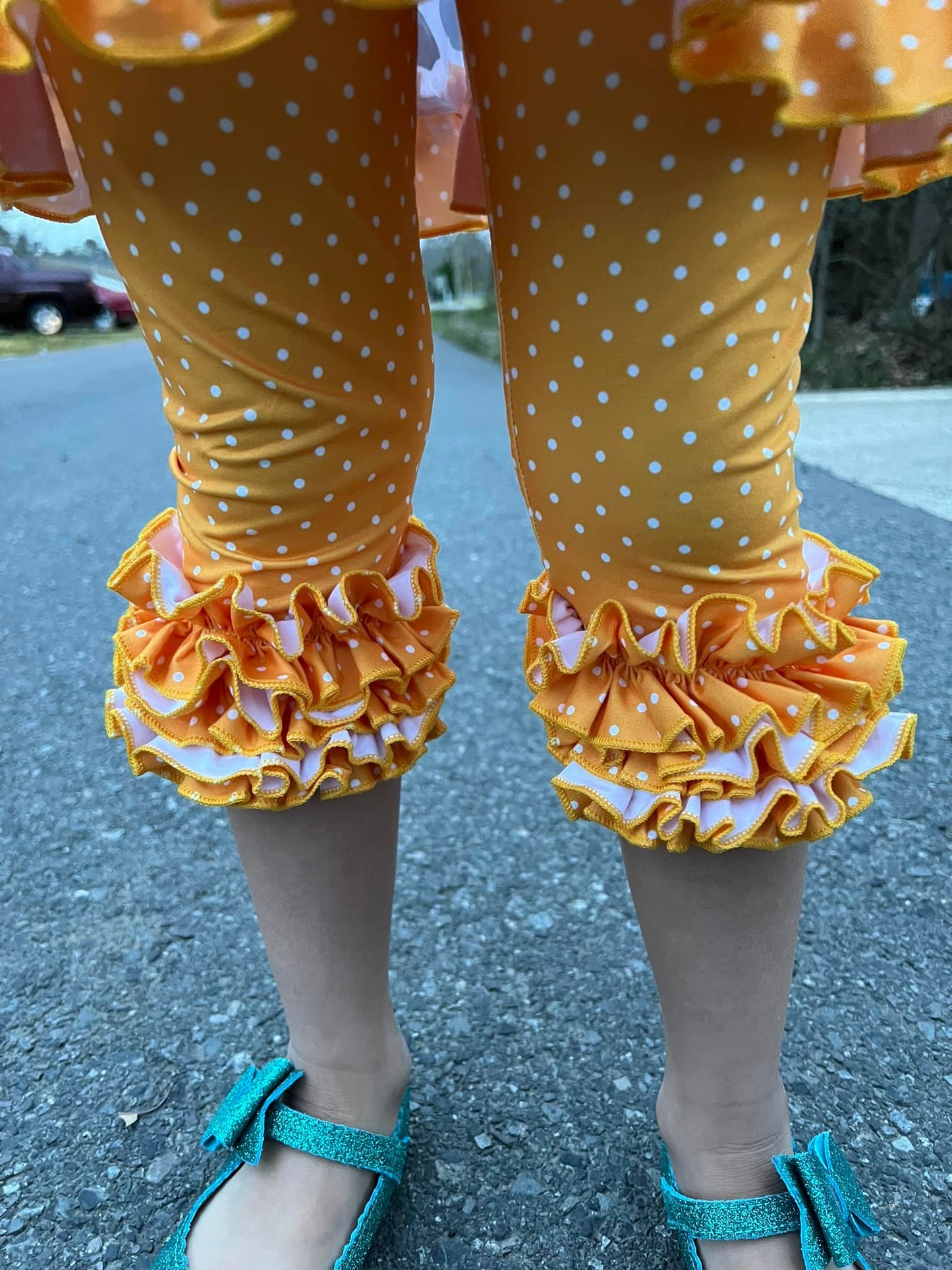 mustard polka dot icing capris