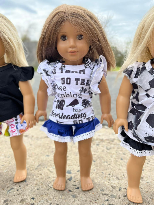 DOLL cheer flutter and royal blue shorties with lace