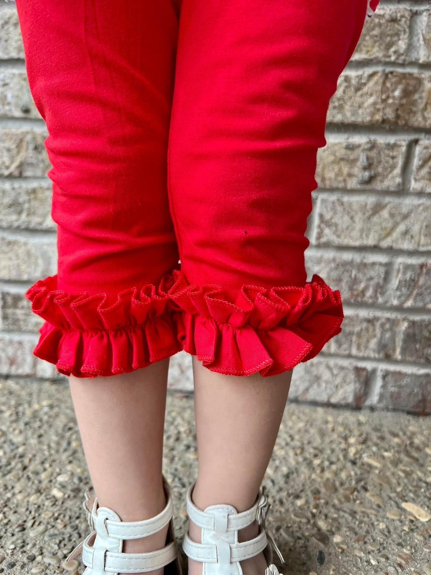 red single ruffle icing capris