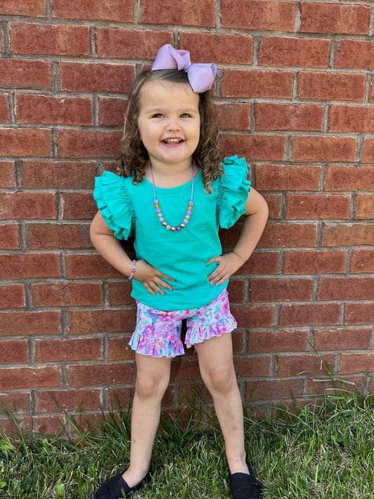 purple watercolor floral shorties