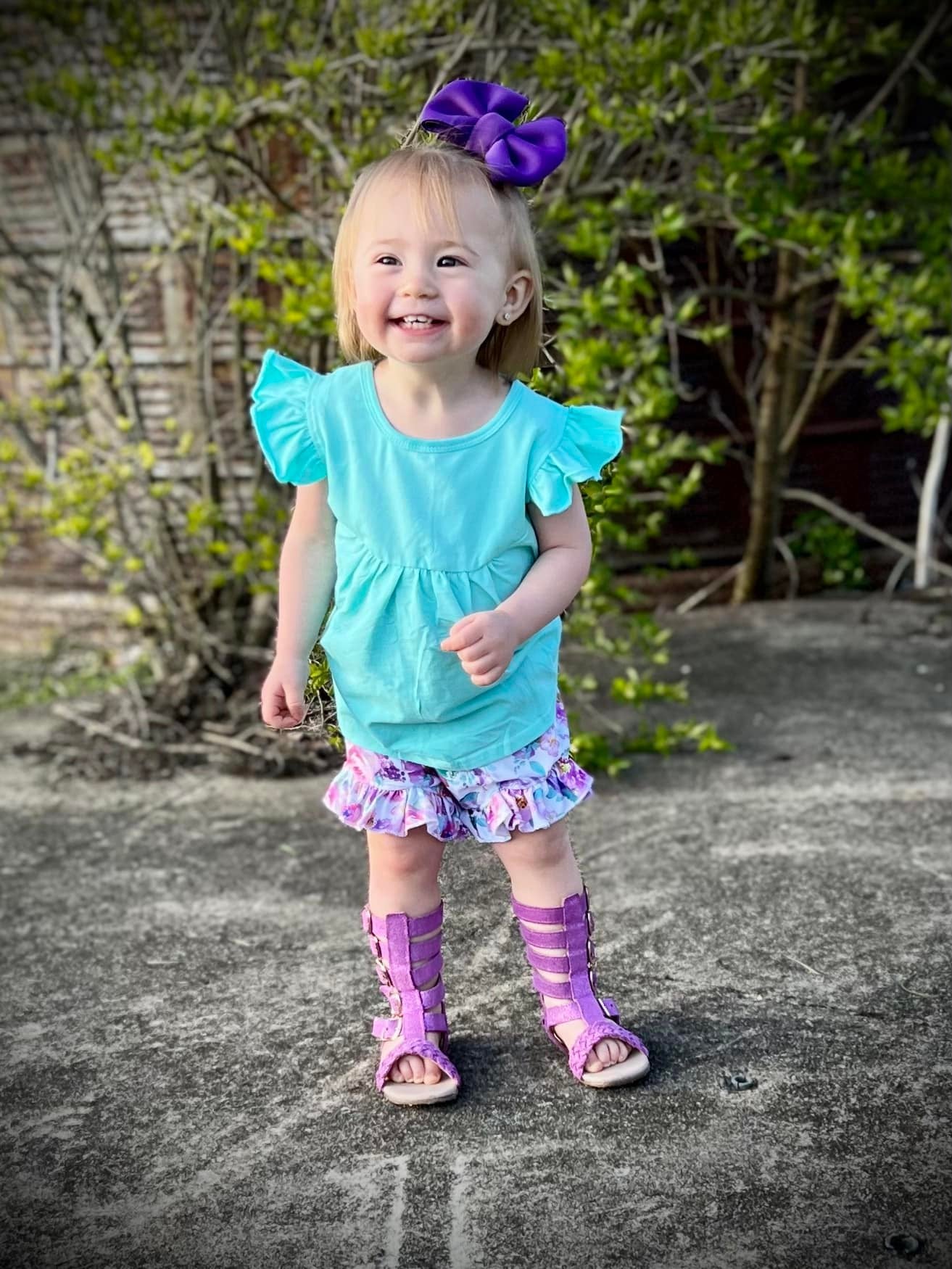 purple watercolor floral shorties