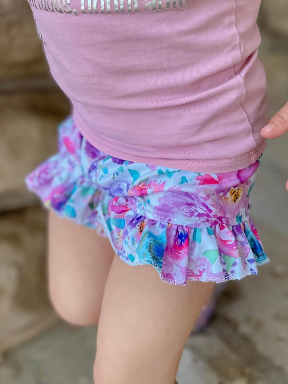 purple watercolor floral shorties