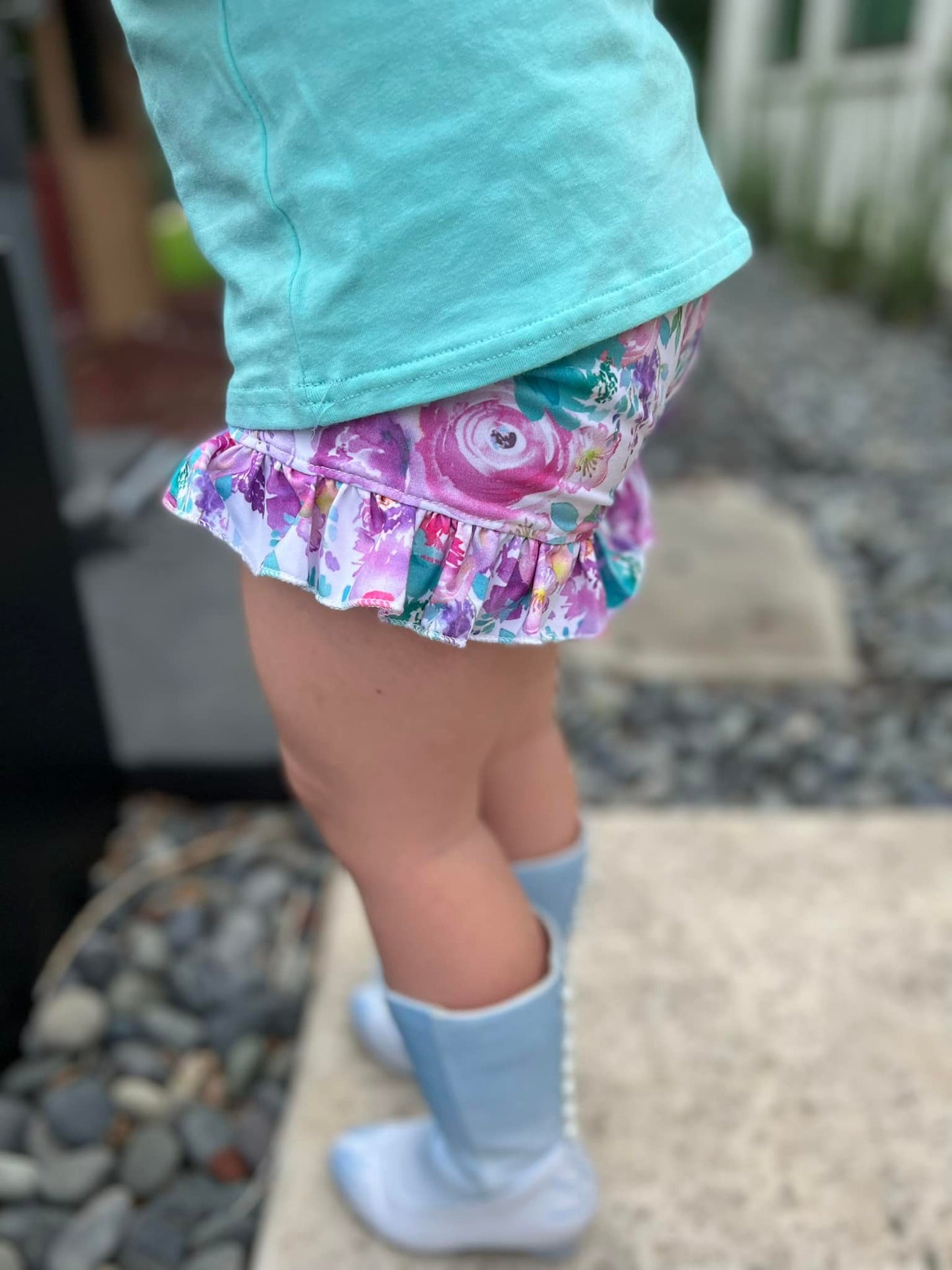 purple watercolor floral shorties