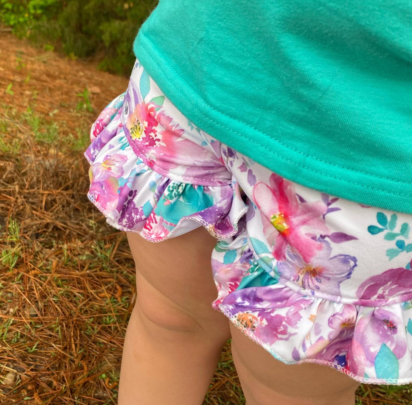 purple watercolor floral shorties