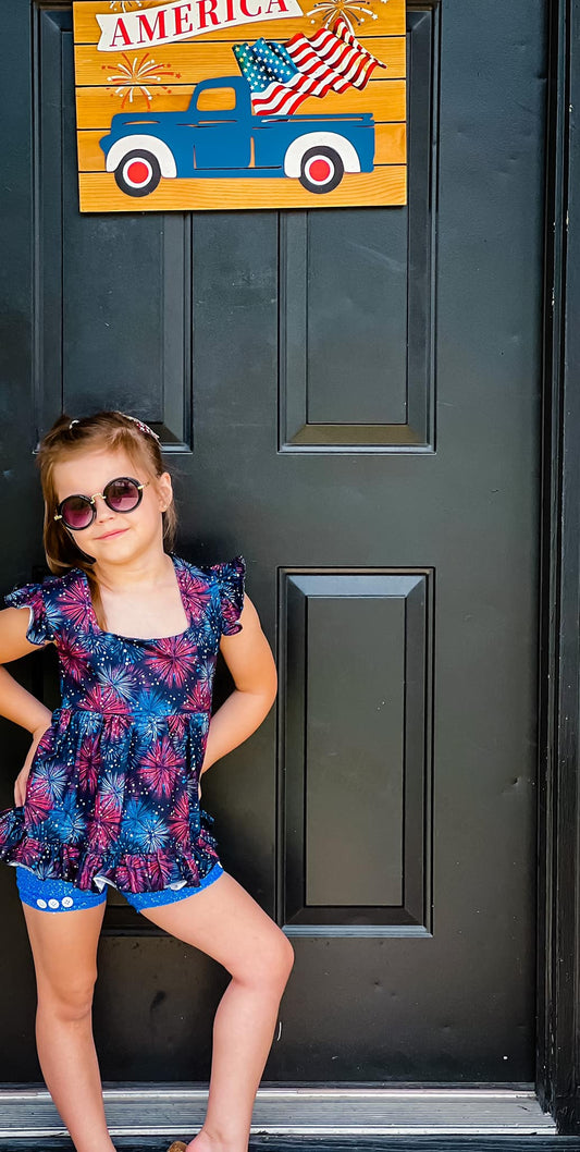 blue glitter button shorties