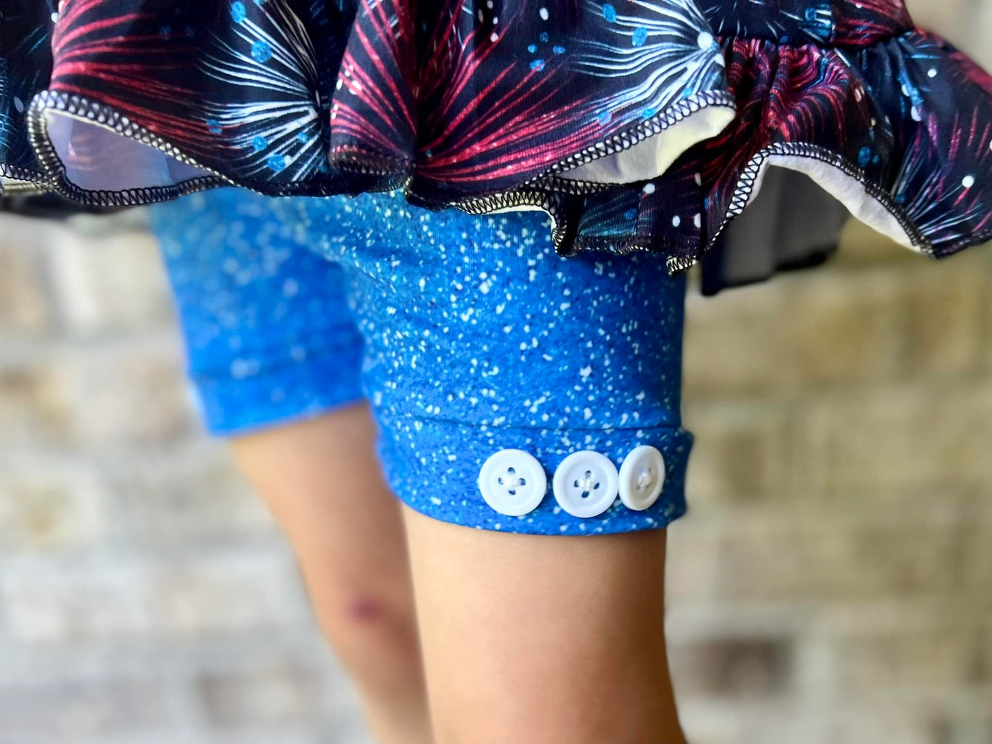 blue glitter button shorties