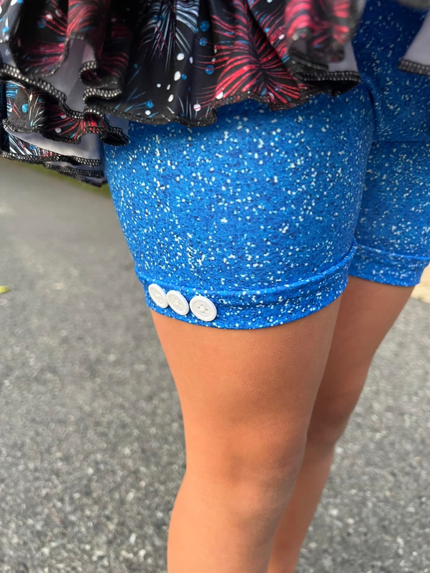 blue glitter button shorties