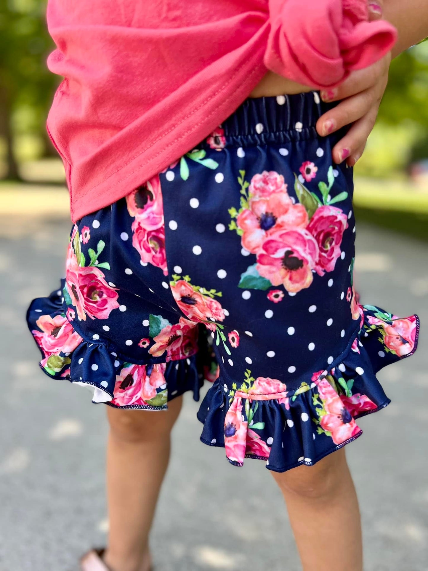 Navy polka dot floral shorties