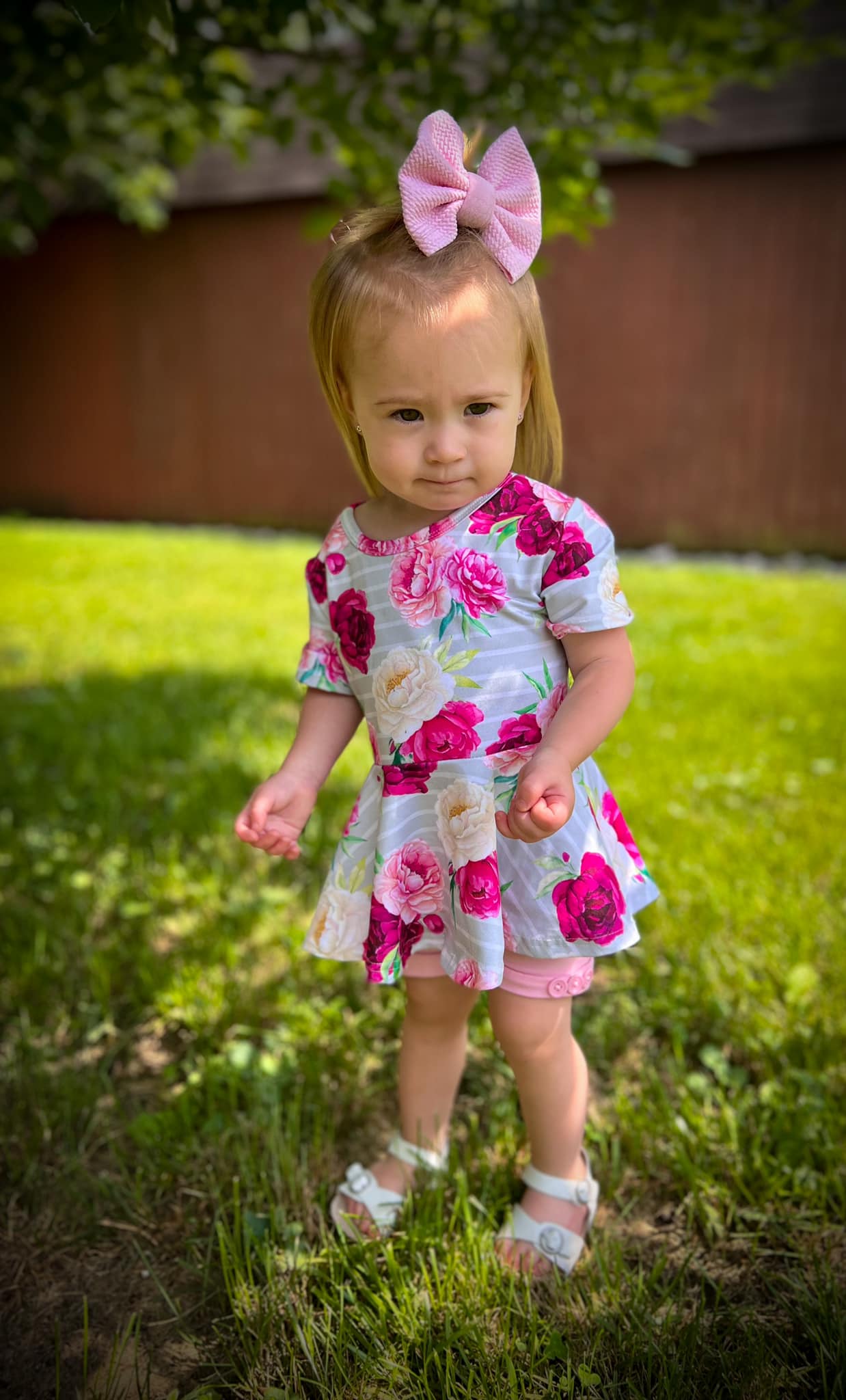 big floral stripe ss twirl top