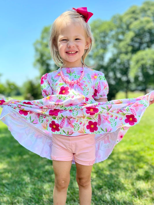 baby pink button shorts