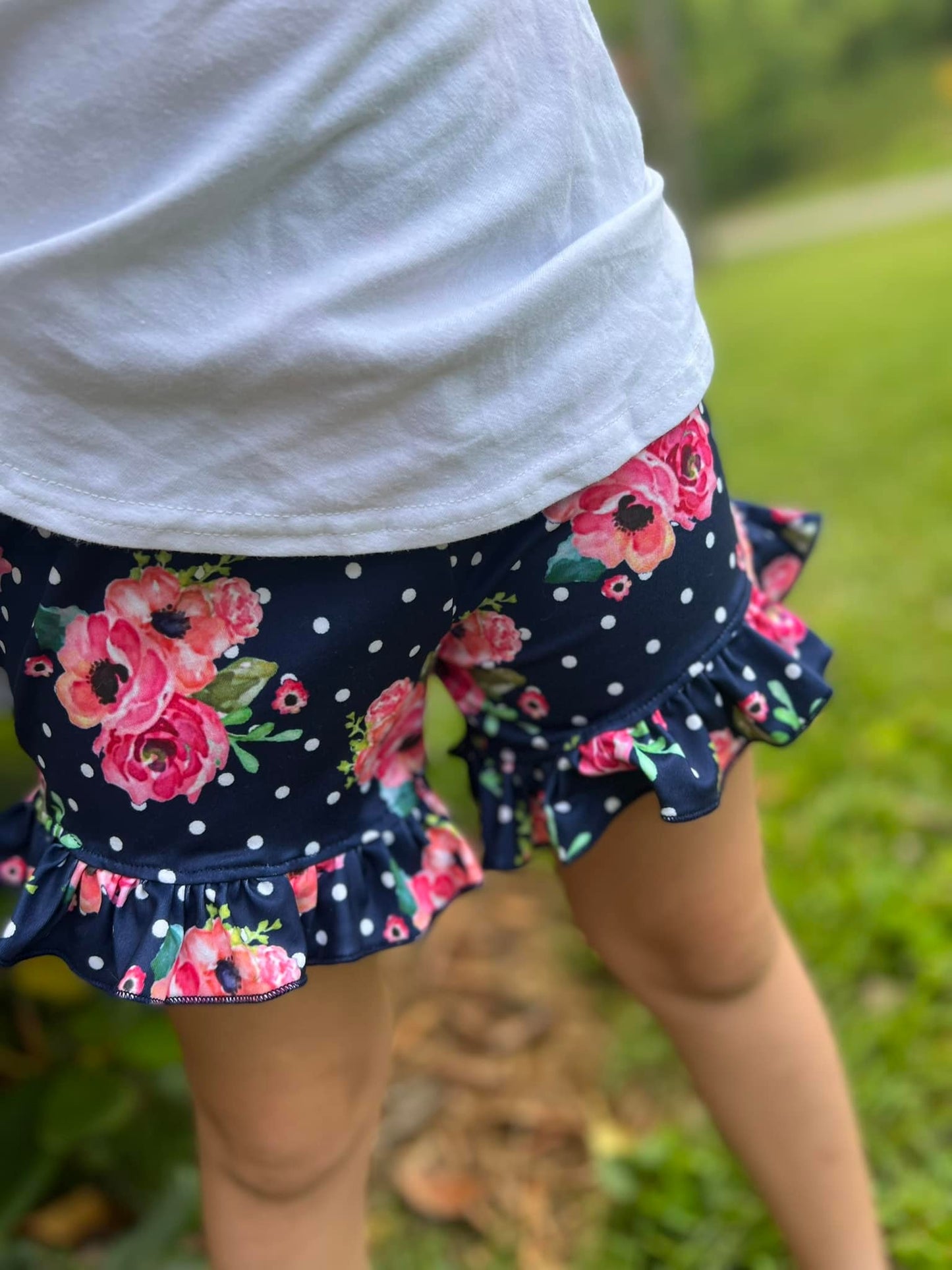 Navy polka dot floral shorties