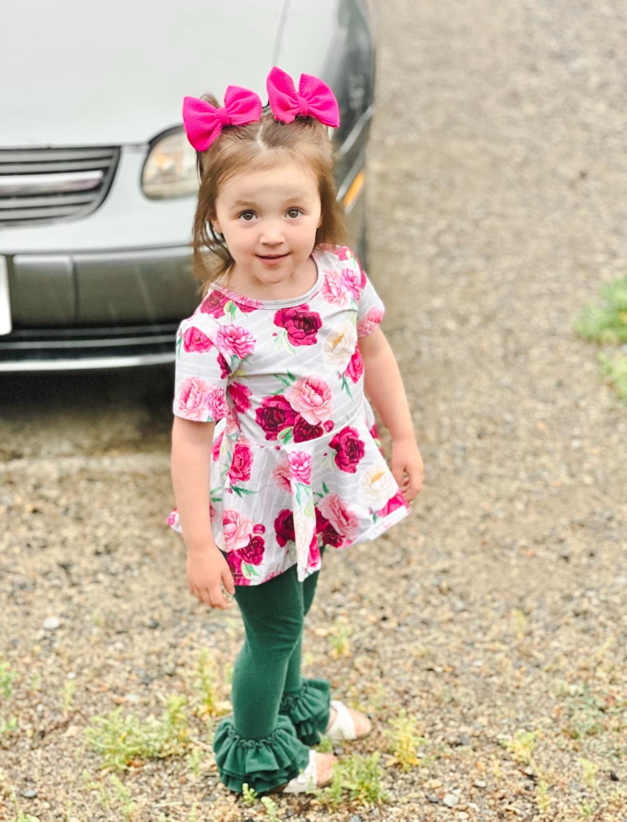 big floral stripe ss twirl top