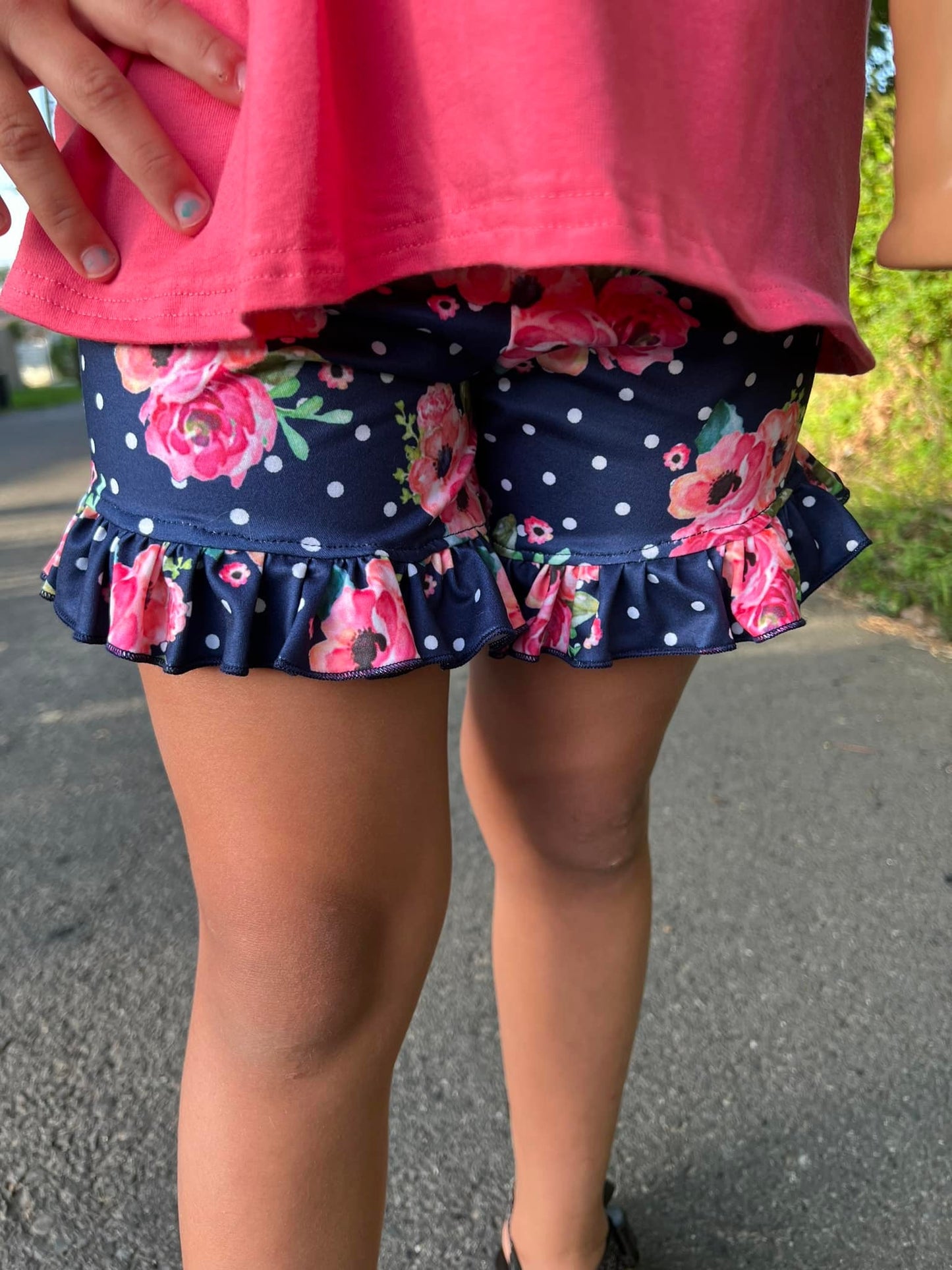 Navy polka dot floral shorties