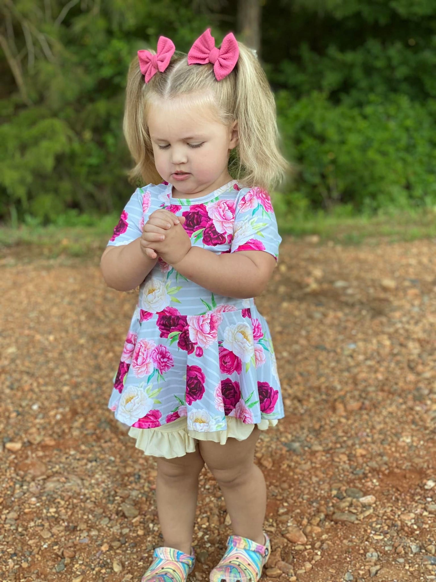 big floral stripe ss twirl top