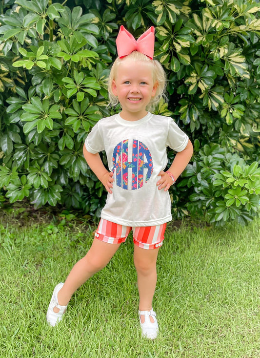 Retro pink vertical stripe button shorts