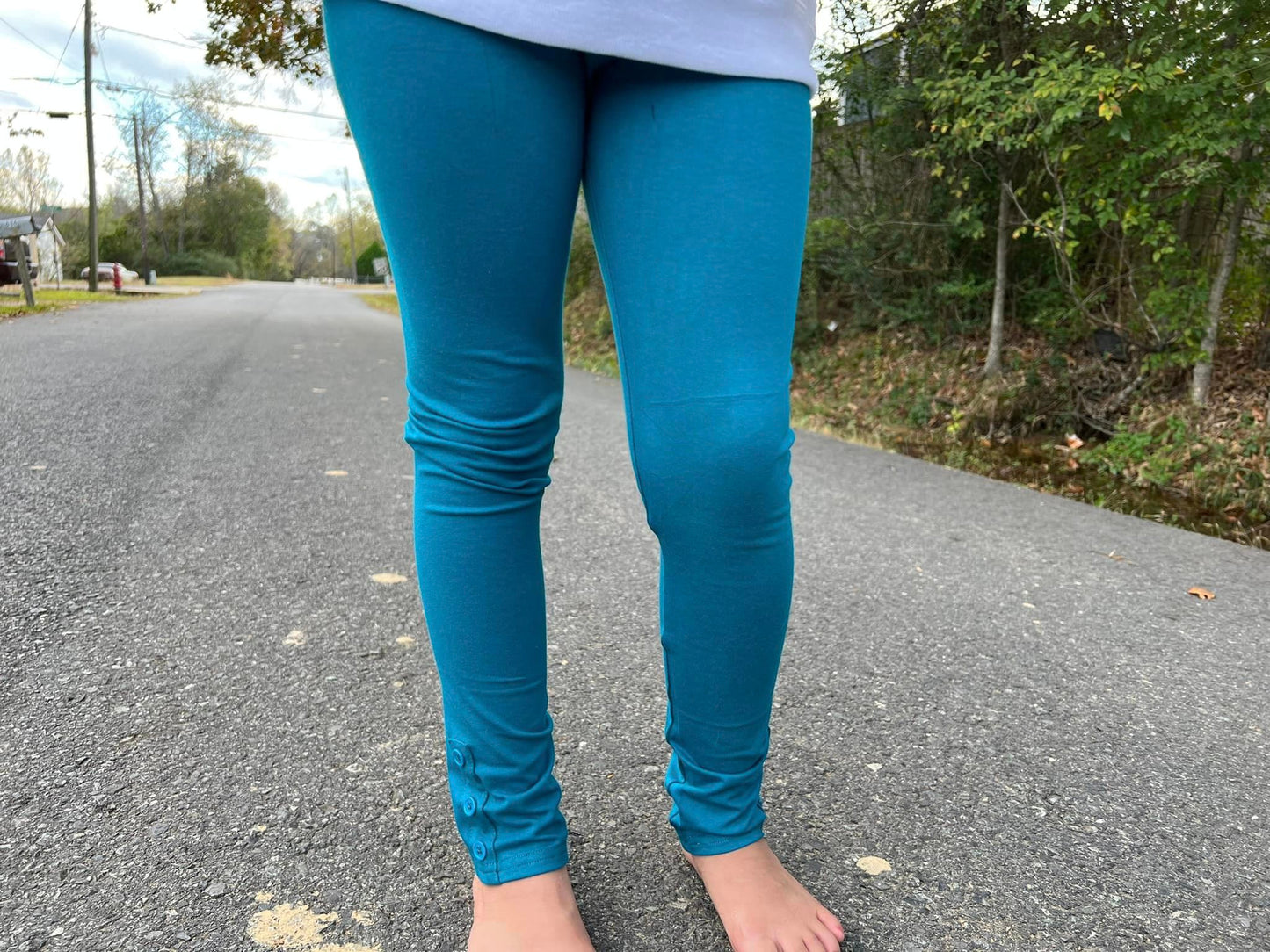 peacock button leggings