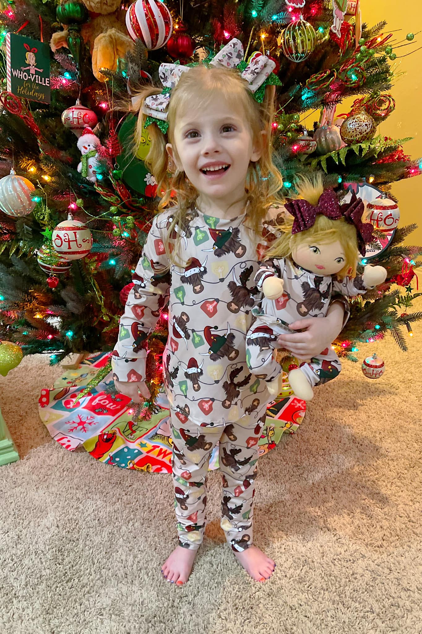 DOLL Christmas cow jammies