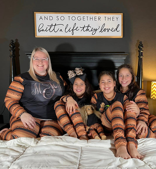 mommy and me leopard stripe jammie’s (3m-12 and adult s-xxl)
