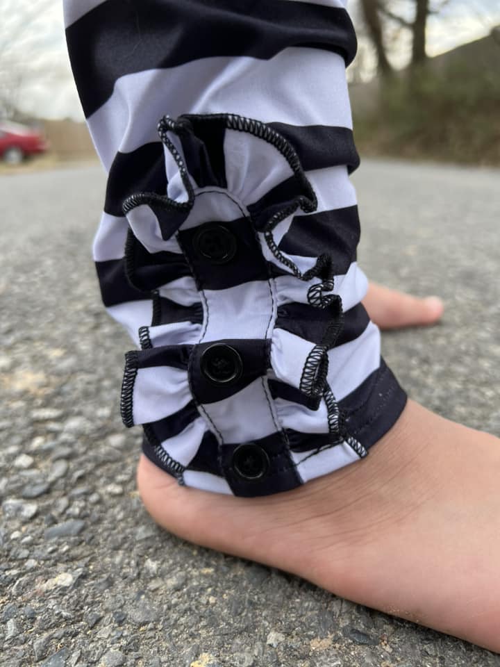 Black and White stripe ruffle button leggings