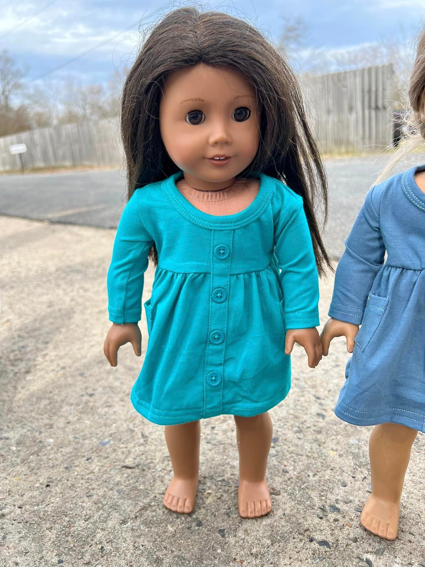 DOLL teal LS tinsley dress and button shorts