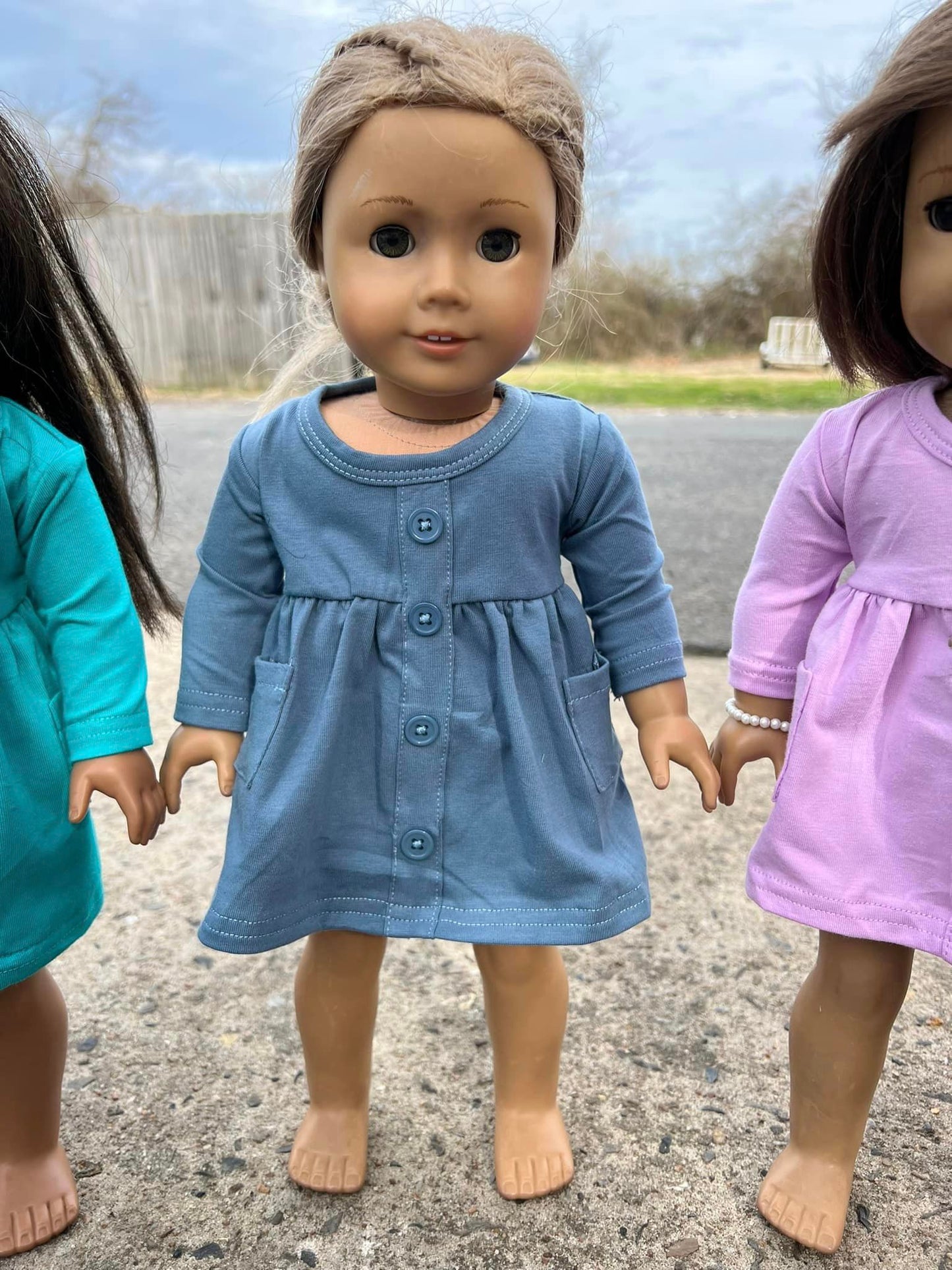 DOLL steele blue LS tinsley dress and button shorts