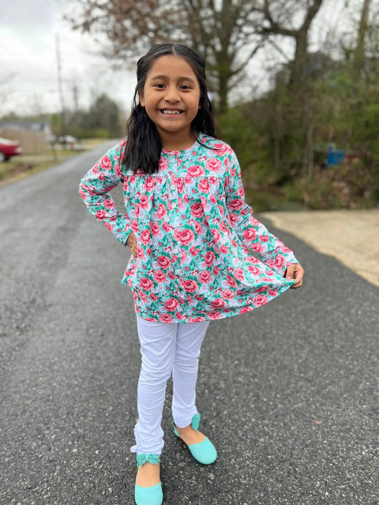 white ruffle button leggings