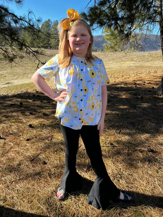 Mama Small honeybee tinsley top and extra wide black bells