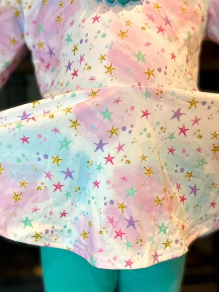 Magical stars half sleeve twirl top