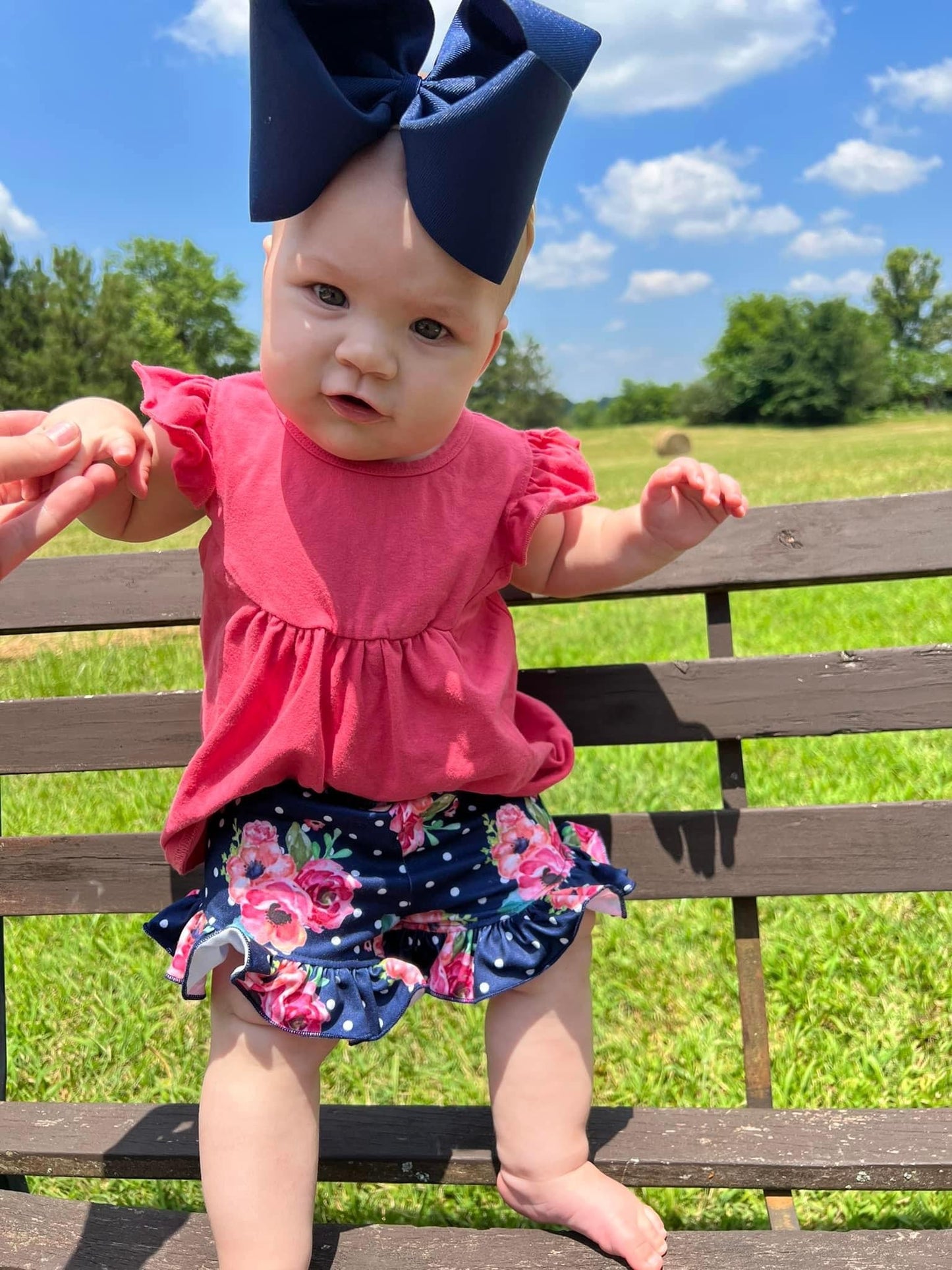 Navy polka dot floral shorties