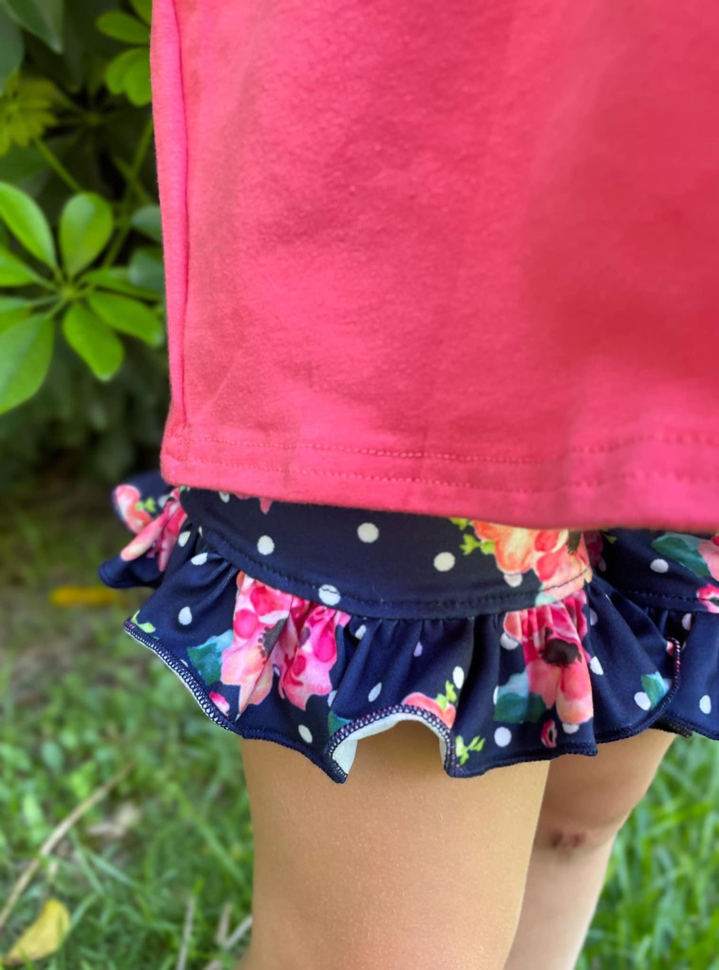 Navy polka dot floral shorties