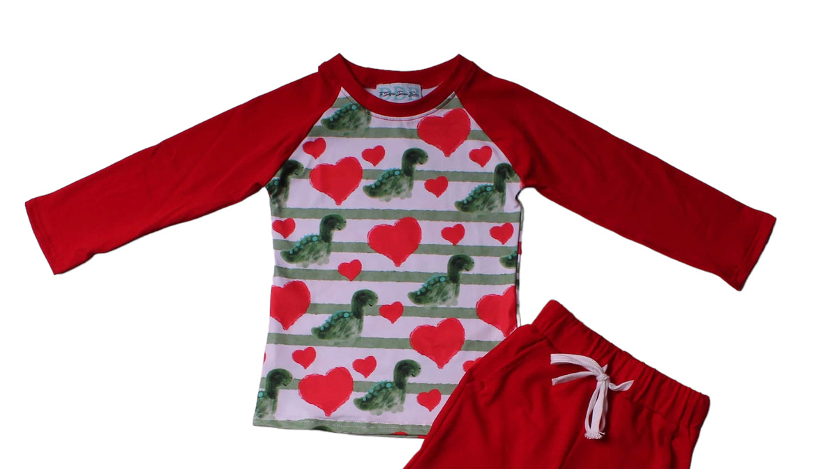 dino heart stripe raglan